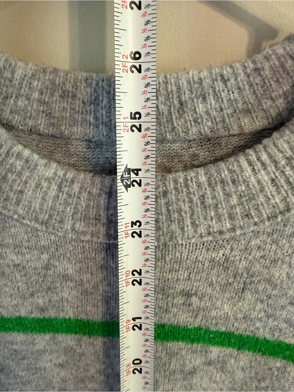 aerie Gray Crewneck Sweater with Green Stripes - Picture 3 of 6